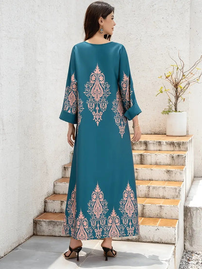 Flower Printed Long Robe Abaya