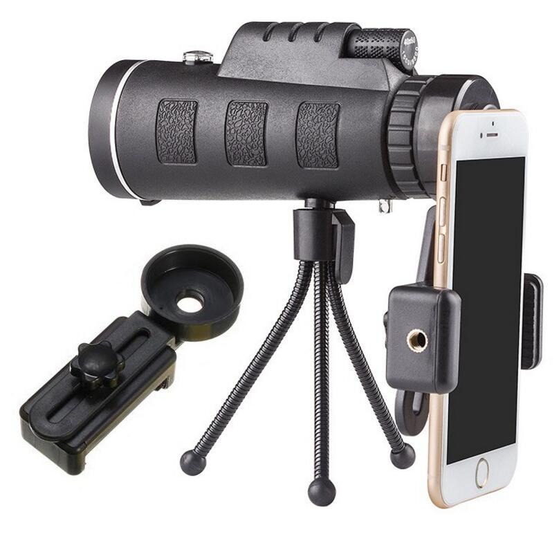 40x60 Monocular Telescope with Tripod, Phone Clip, and Compass – BAK4 Prism, FMC Lens, Outdoor Zoom Scope