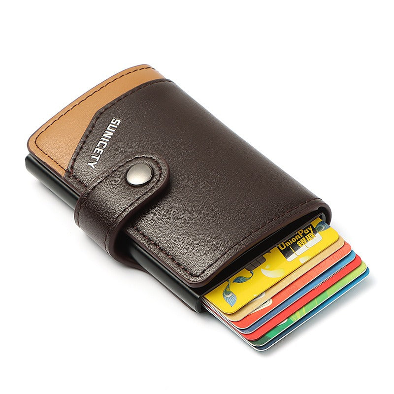 Metal Aluminum Case Automatic Pop-up Card Holder Women PU Card Case RFID Credit Card Case Leather Men's Wallet