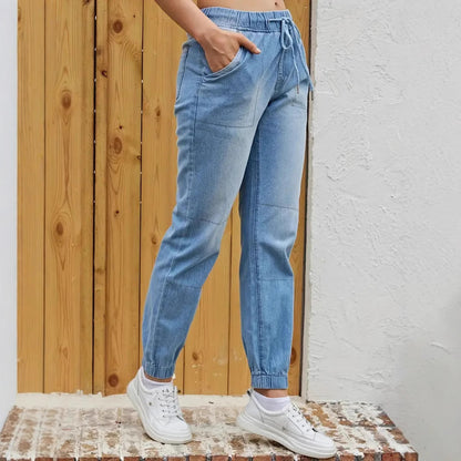 Light Blue High Elasticity Skinny Jeans for Women