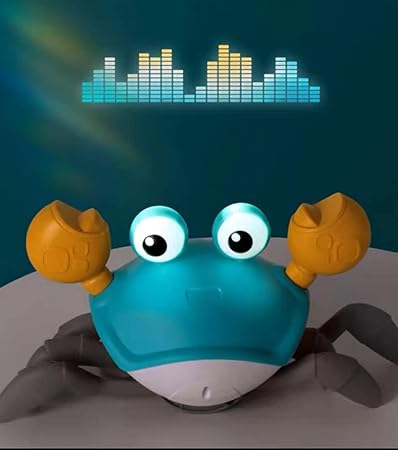 SKY-TOUCH Electric Runaway Crab Crawling Crab Baby Toy with Music and LED Light Up Toddler Interactive Learning Development Toy with Automatically Avoid Obstacles For Babies, Toddlers and Kids