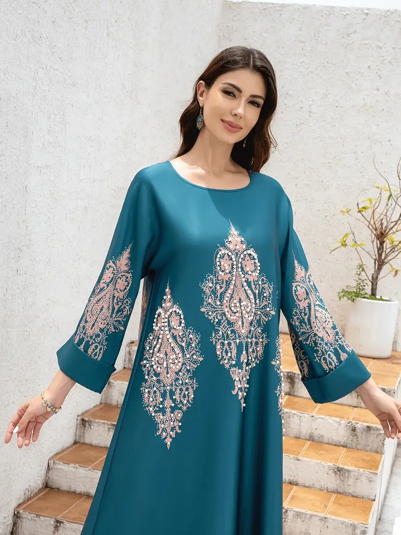 Flower Printed Long Robe Abaya