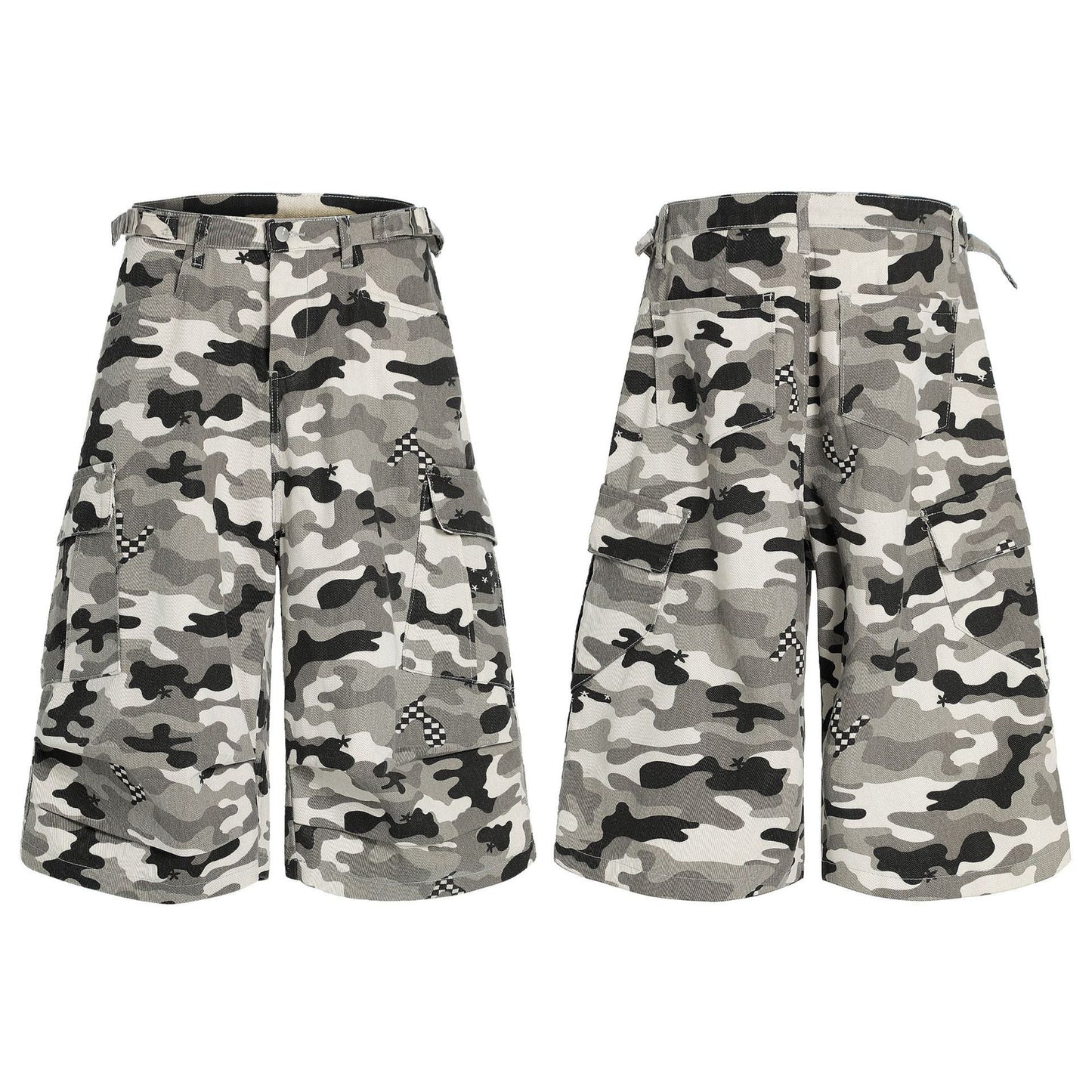 Retro Camouflage Loose Cropped Workwear Shorts