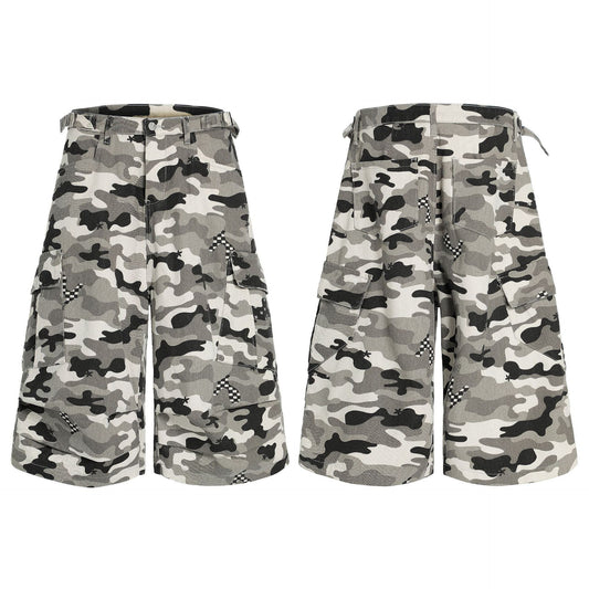 Retro Camouflage Loose Cropped Workwear Shorts