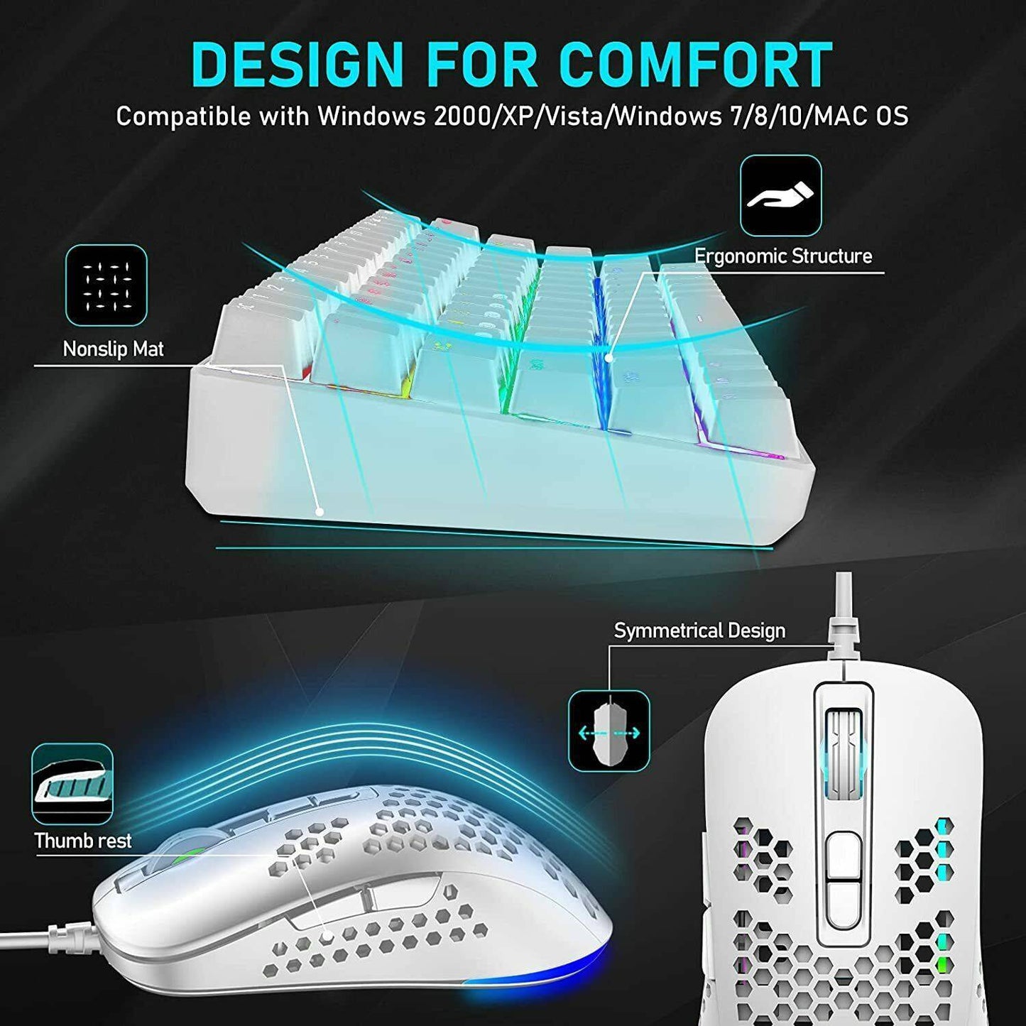 Gaming 84-Keys Keyboard RGB Lightweight Mouse Set Mechanical Rainbow For PCPS4