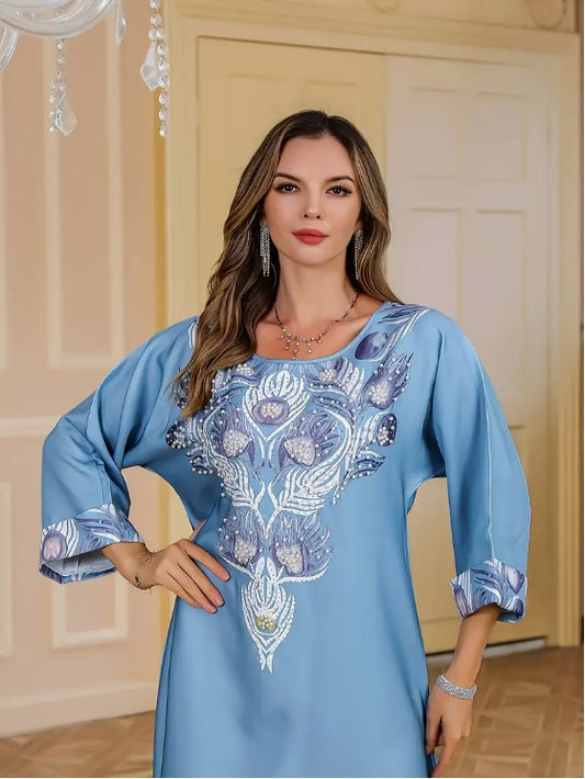 Floral Lace Detail Long Abaya Dress