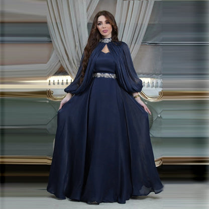 Women's Two-piece Hot Drilling Bright Silk Satin Robe Abaya