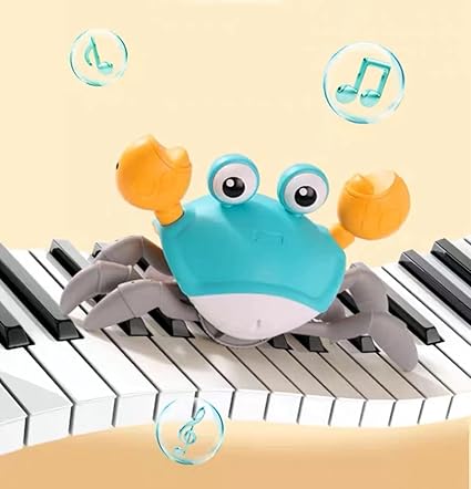 SKY-TOUCH Electric Runaway Crab Crawling Crab Baby Toy with Music and LED Light Up Toddler Interactive Learning Development Toy with Automatically Avoid Obstacles For Babies, Toddlers and Kids