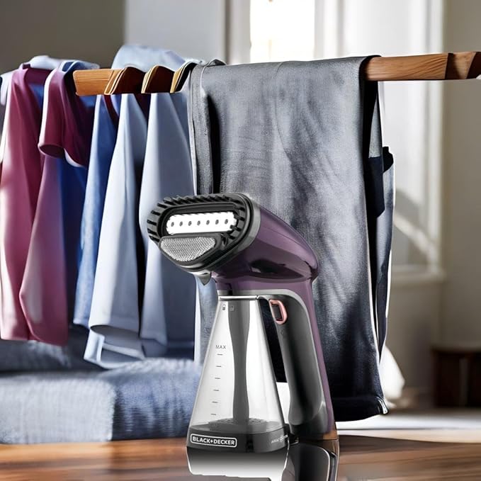 Black & Decker Portable Garment Steamer With Universal Bottle Adaptor 1500W Dark Purple HST1500-B5 2 Years Warranty