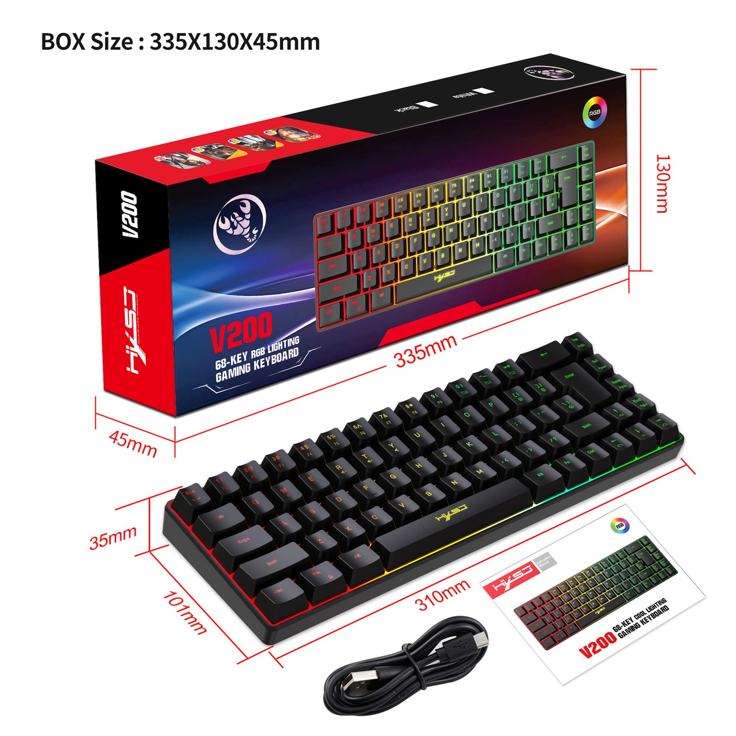 V200 Series Gaming Keyboard – 68 Keys, Multiple Color Options