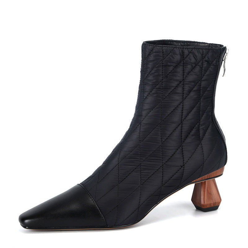 Shaped thick heel color matching short boots