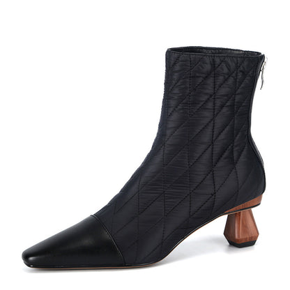 Shaped thick heel color matching short boots
