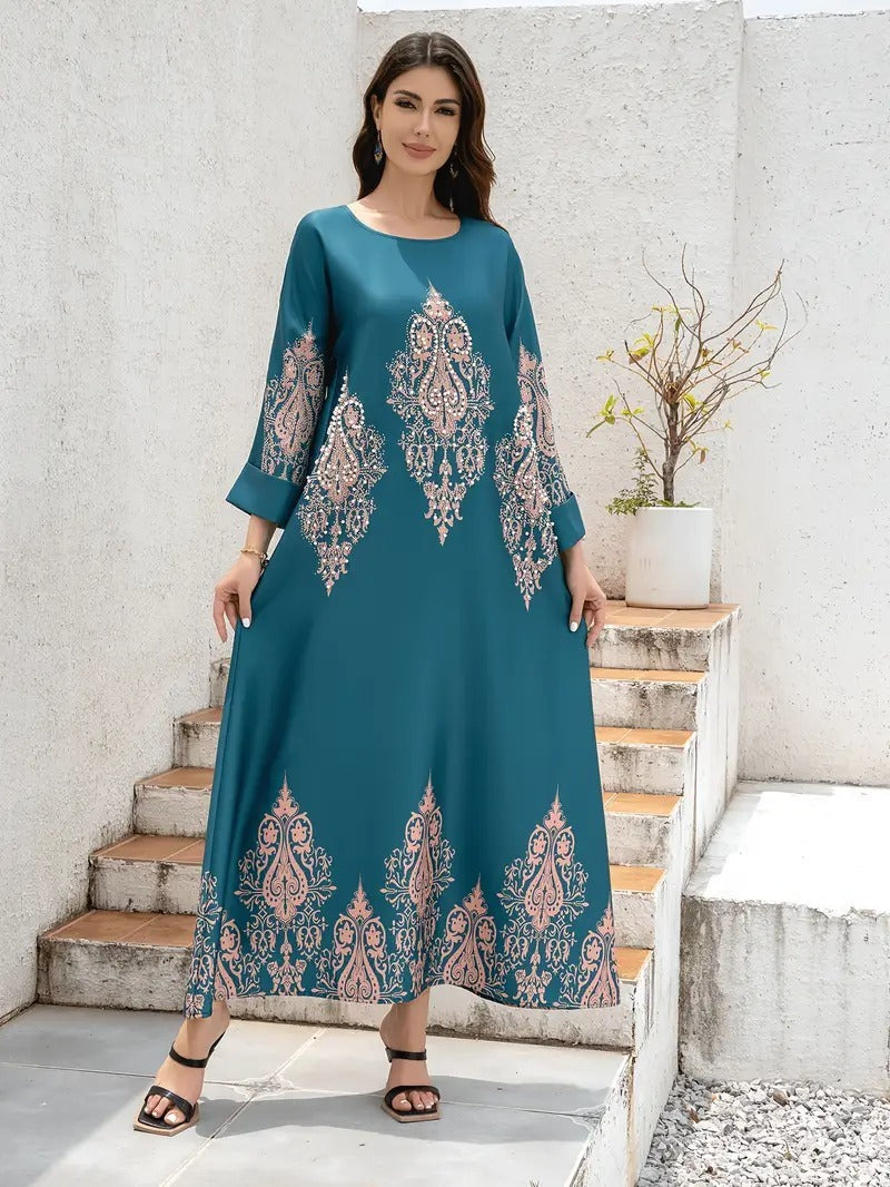 Flower Printed Long Robe Abaya