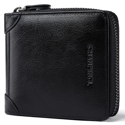 Men's Wallet Leather Zero Purse Zipper Wallet Horizontal Multi-Function Gift Box Wallet