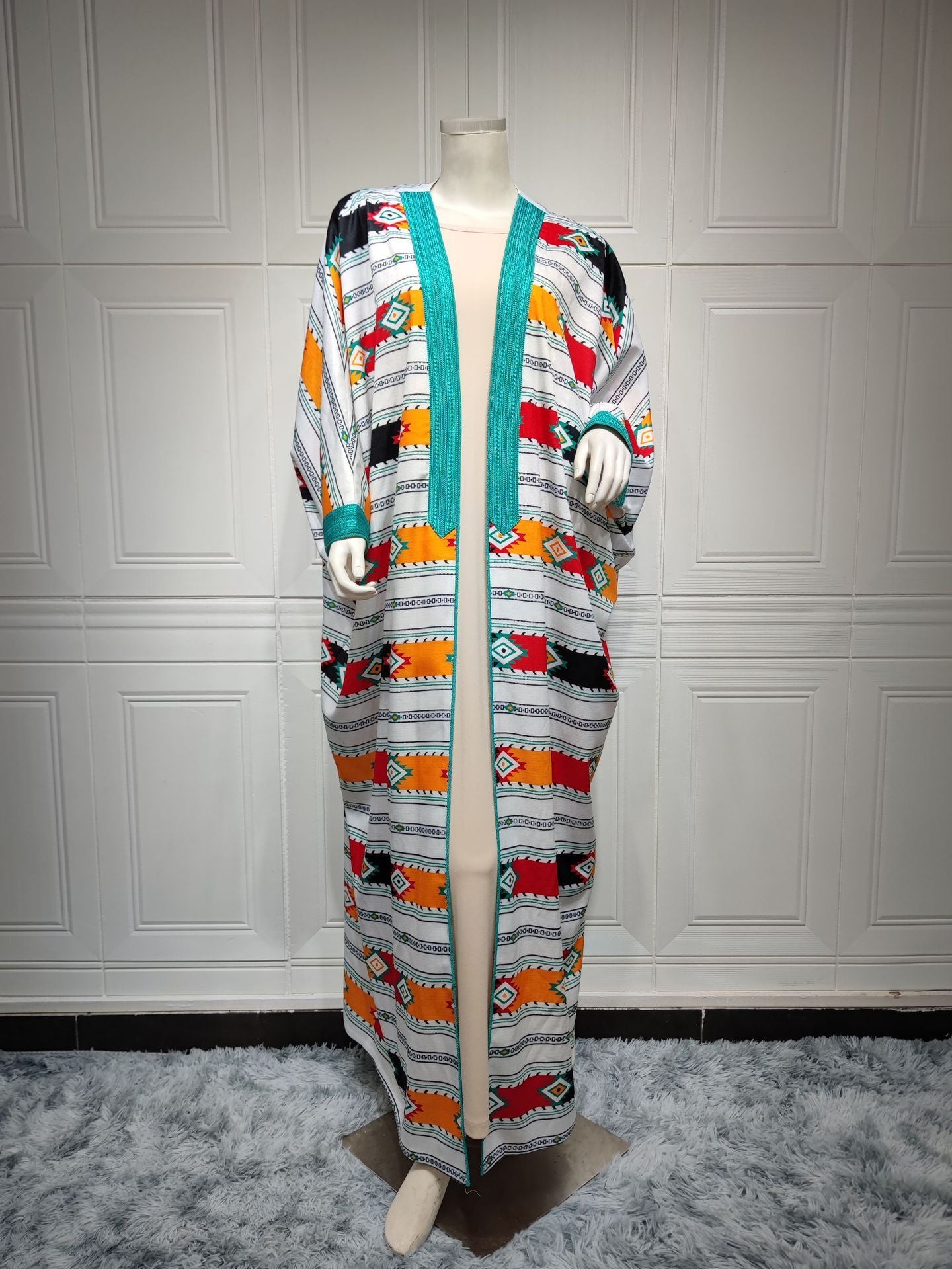 Striped Batwing Sleeve Two-Piece Abaya Set
