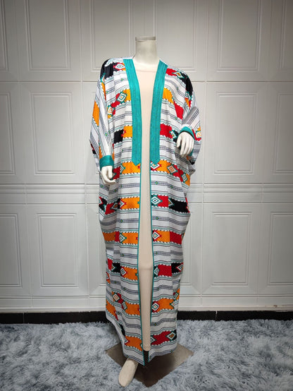 Striped Batwing Sleeve Two-Piece Abaya Set