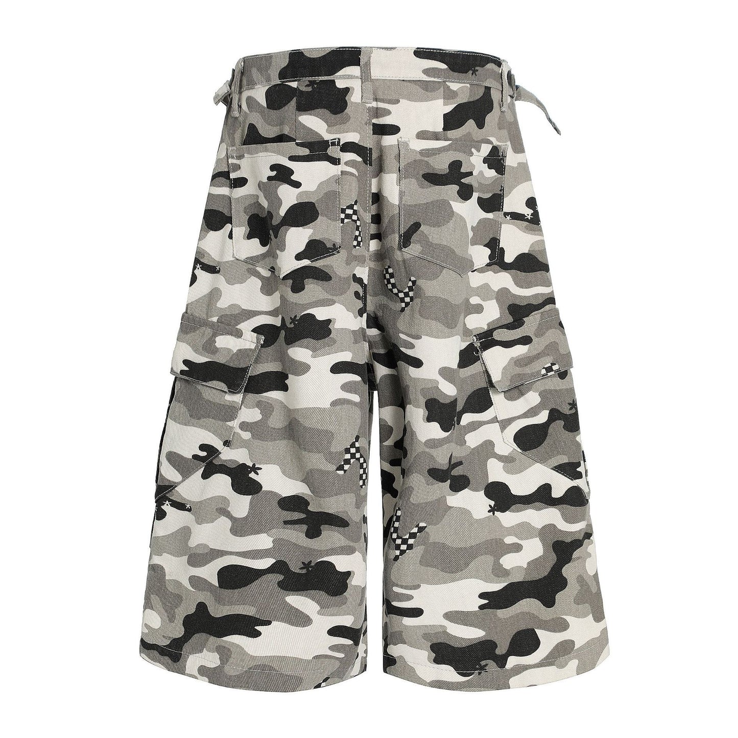 Retro Camouflage Loose Cropped Workwear Shorts