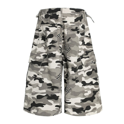 Retro Camouflage Loose Cropped Workwear Shorts