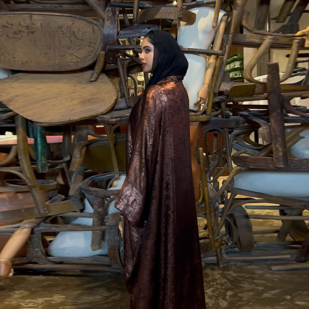 Fashion Bronzing Satin Abaya Robe