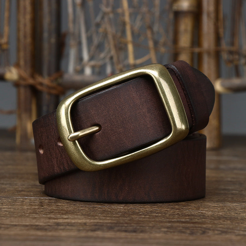 Men's Retro First Layer Pure Cattlehide Pin Buckle Belt