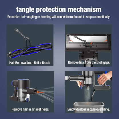 Cordless Vacuum Cleaner, Super Power Suction Stick Vacuum Cleaners with 2200 mAh Battery,8-in-1 Lightweight Self-Standing, 35 Mins Runtime for Home Hard Floor Low-Pile Carpet Pet Hair