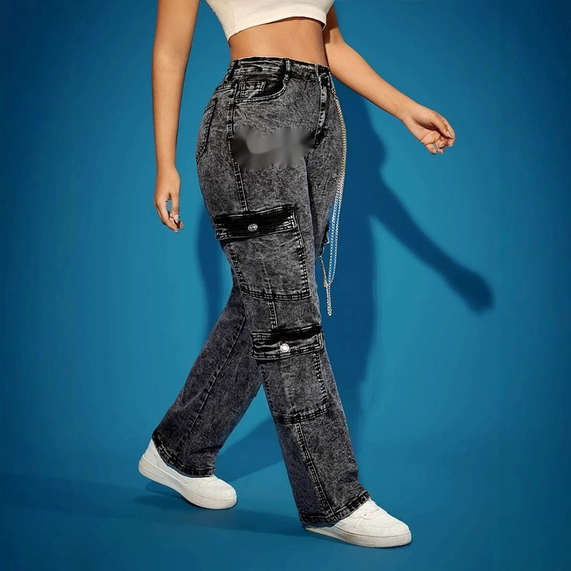 Street Hipster Black Denim Overalls-for Women