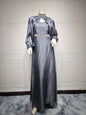 Women's Two-piece Hot Drilling Bright Silk Satin Robe Abaya