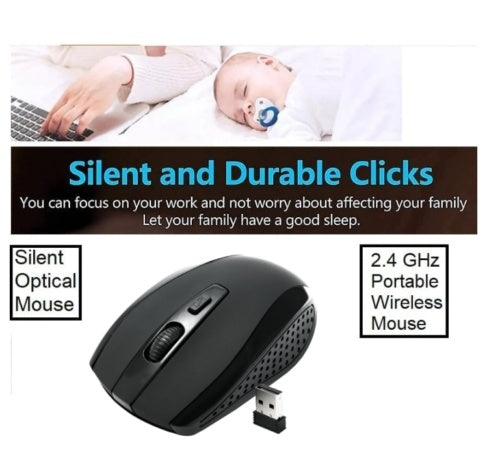 2.4GHz BLACK WIRELESS USB MOUSE SCROLL  CORDLESS OPTICAL FOR  PC LAPTOP UK