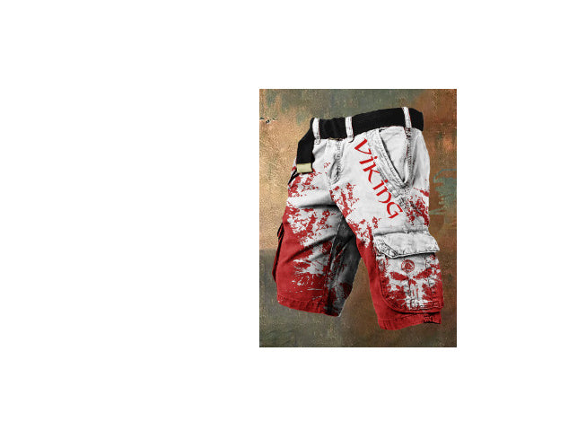Digital Printing Men's Fashion Casual Zipper Cargo Shorts