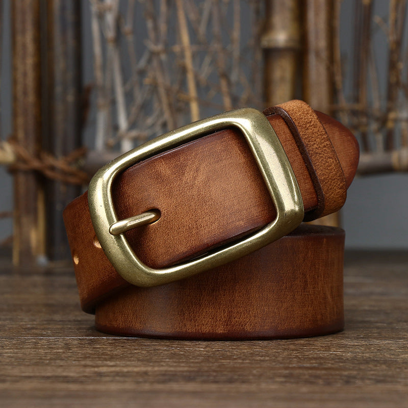 Men's Retro First Layer Pure Cattlehide Pin Buckle Belt