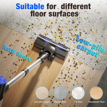 Cordless Vacuum Cleaner, Super Power Suction Stick Vacuum Cleaners with 2200 mAh Battery,8-in-1 Lightweight Self-Standing, 35 Mins Runtime for Home Hard Floor Low-Pile Carpet Pet Hair