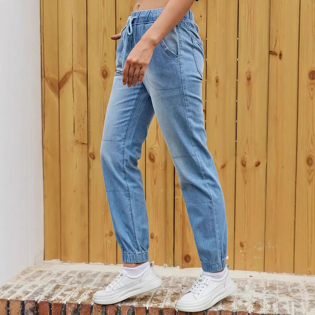 Light Blue High Elasticity Skinny Jeans for Women