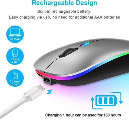 Slim Silent Rechargeable Wireless Mouse RGB LED USB Mice MacBook Laptop PC UK