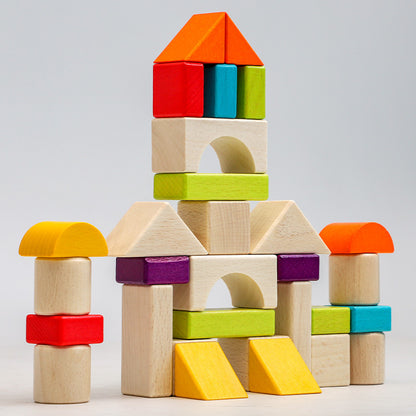 Wooden box packed building blocks, shape recognition, creativity, assembly thinking, exercise, color recognition, early education, interactive wooden toys