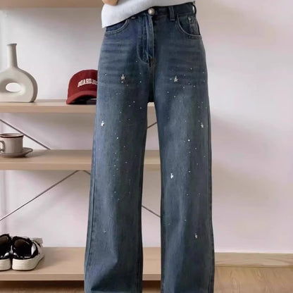 High Waist Wide Leg Denim Jeans in Blue For Women