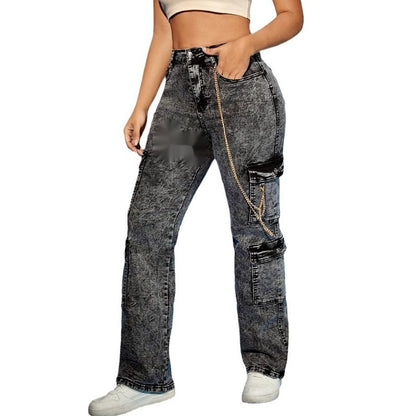 Street Hipster Black Denim Overalls-for Women