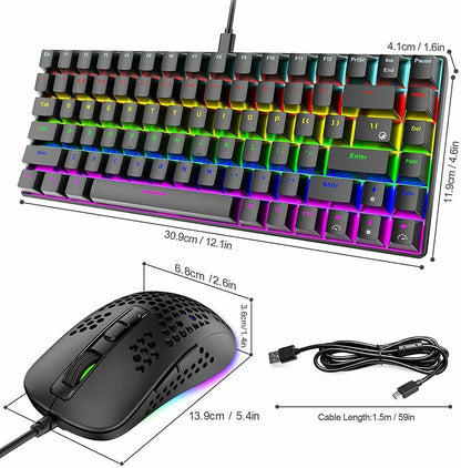 Gaming 84-Keys Keyboard RGB Lightweight Mouse Set Mechanical Rainbow For PCPS4