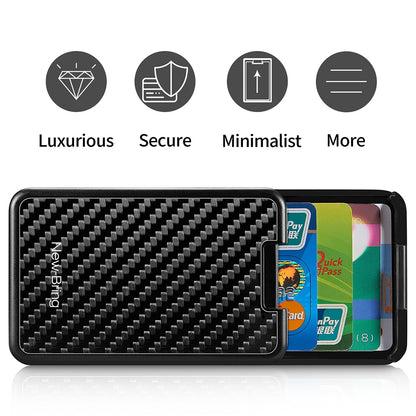 NewBring Slide Wallet RFID Blocking Carbon Fiber Credit ID Card Holder For Men Women Male Female Card Money Minimalist Purse