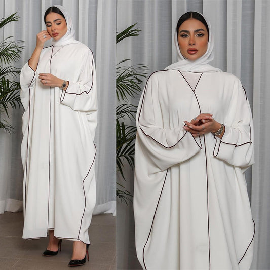 Elegant White Patchwork Plus-Size Abaya Robe