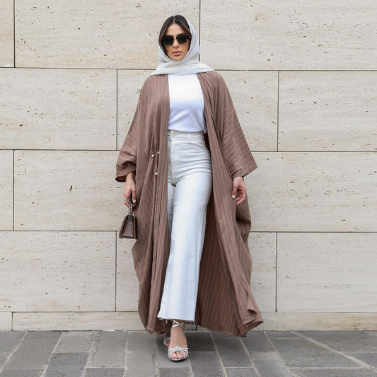 Modern Striped Plus-Size Abaya Cardigan Robe