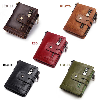 New Men's Leather Wallet Large Capacity Buckle Retro Zipper Coin Purse Anti-theft Clutch
