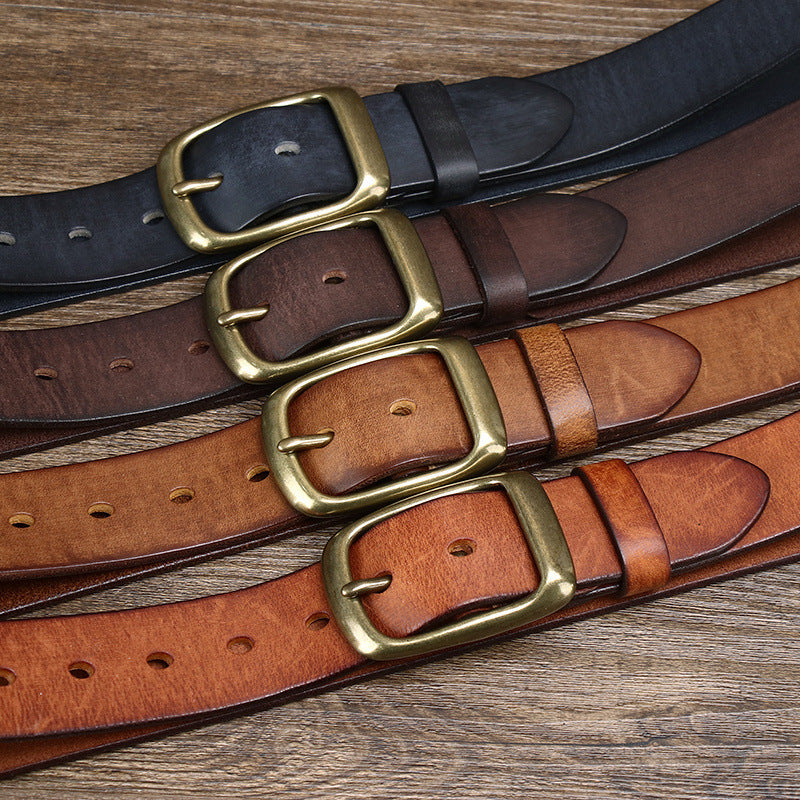 Men's Retro First Layer Pure Cattlehide Pin Buckle Belt