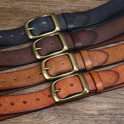Men's Retro First Layer Pure Cattlehide Pin Buckle Belt