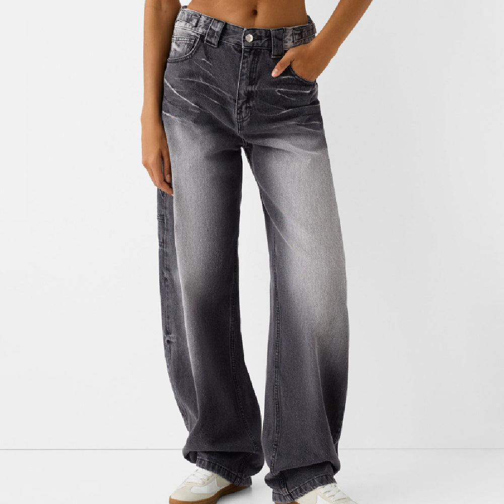 Urban Style Straight-Leg Denim Trousers – Black & Light Blue For Women