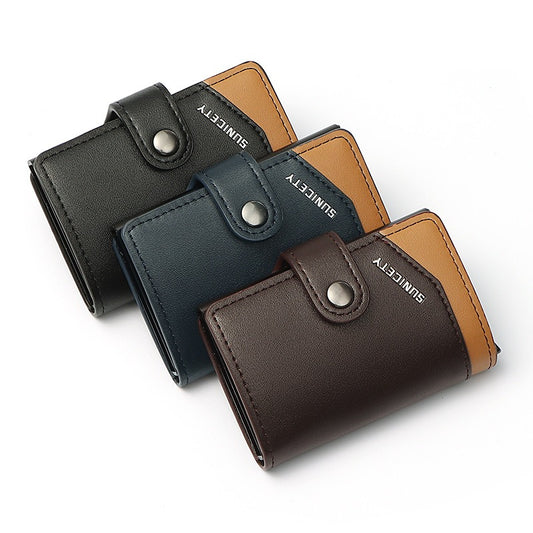 Metal Aluminum Case Automatic Pop-up Card Holder Women PU Card Case RFID Credit Card Case Leather Men's Wallet