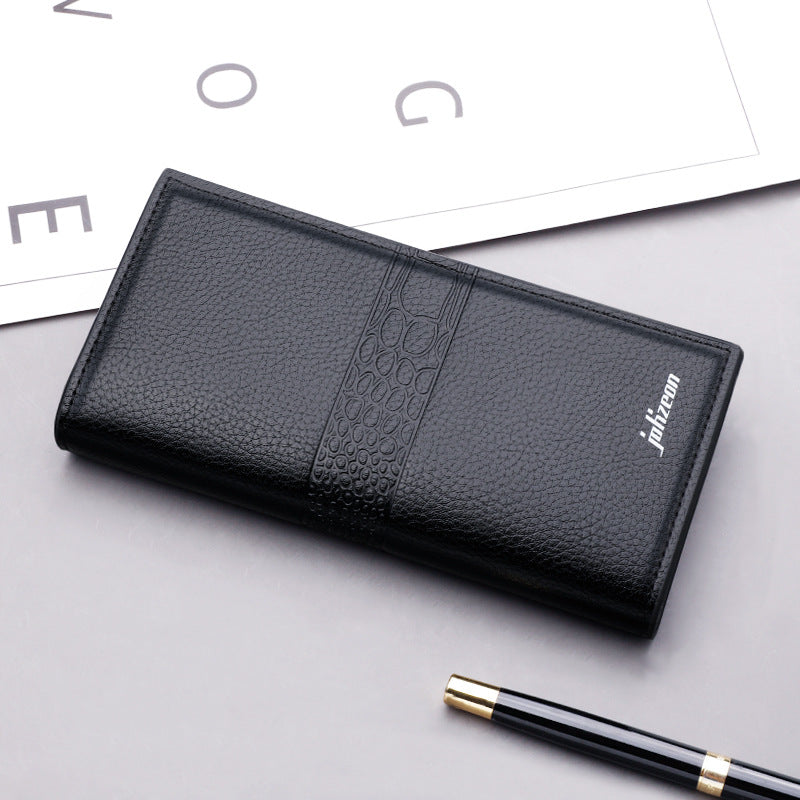 Multifunctional Wallet Men's Long Zipper Trend Fashion Personality Large Capacity Button Youth Hand Embossed Wallet