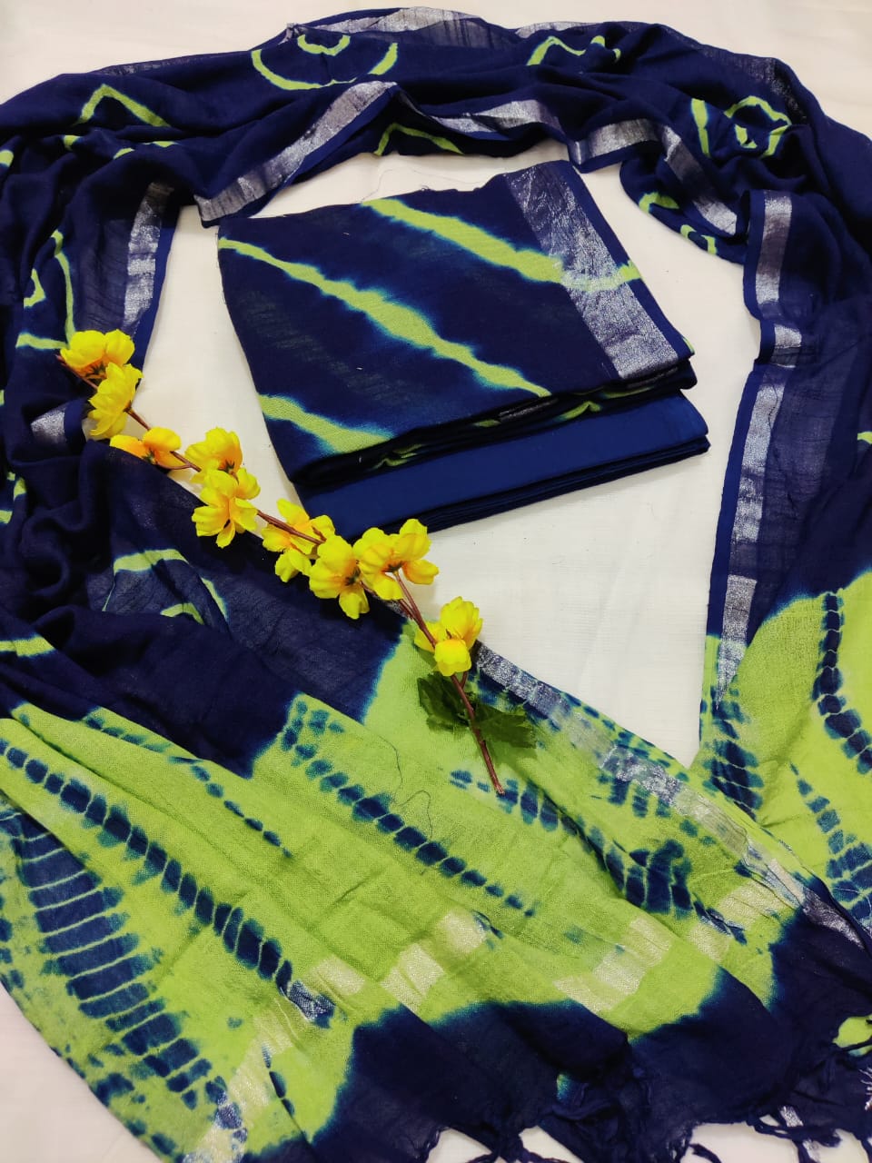 Bagru Hand Block Printed Linen Suits With Zari Border
