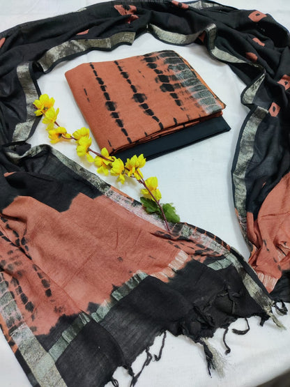 Bagru Hand Block Printed Linen Suits With Zari Border