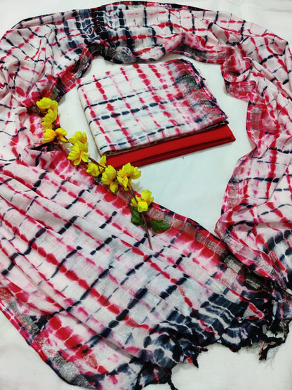 Bagru Hand Block Printed Linen Suits With Zari Border