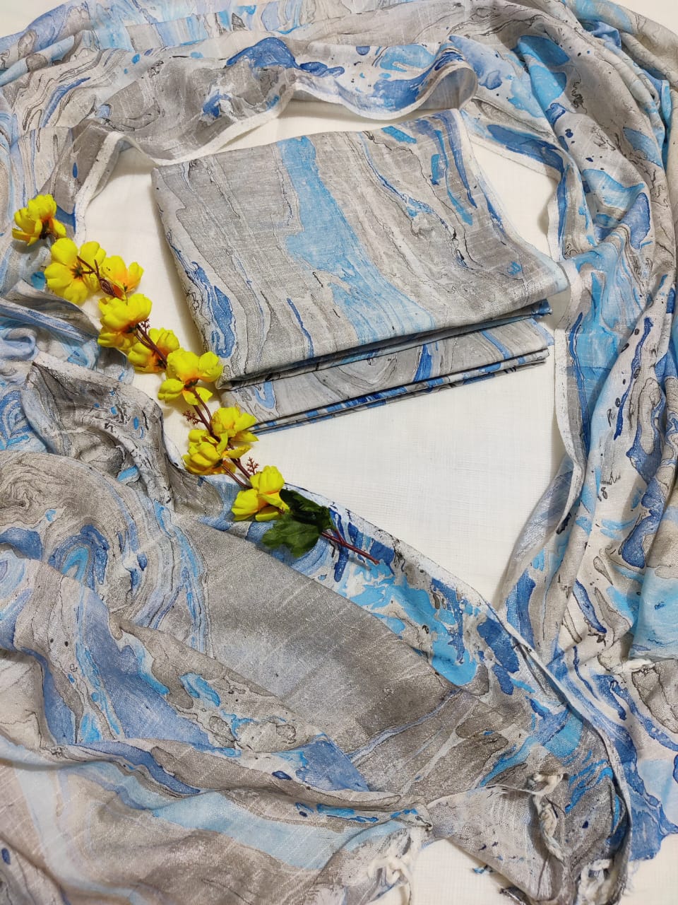 Bagru Hand Block Printed Linen Suits With Zari Border